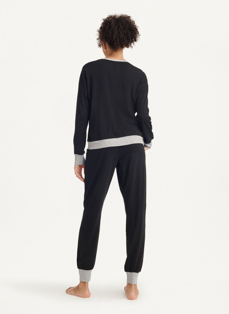 Black Dkny Top And Jogger Set Women's Pajamas | B7391868