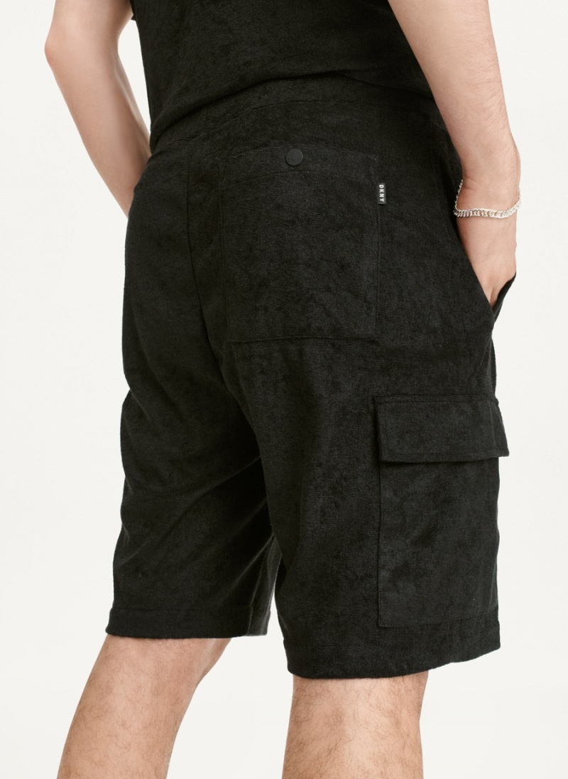 Black Dkny Toweling Cargo Men's Shorts | H3262590