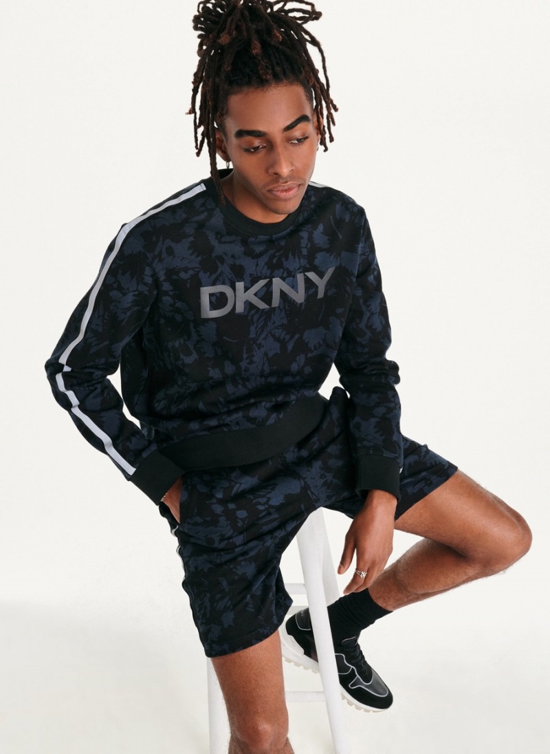 Black Dkny Tropical Print French Terry Men's Sweatshirts | G8300652