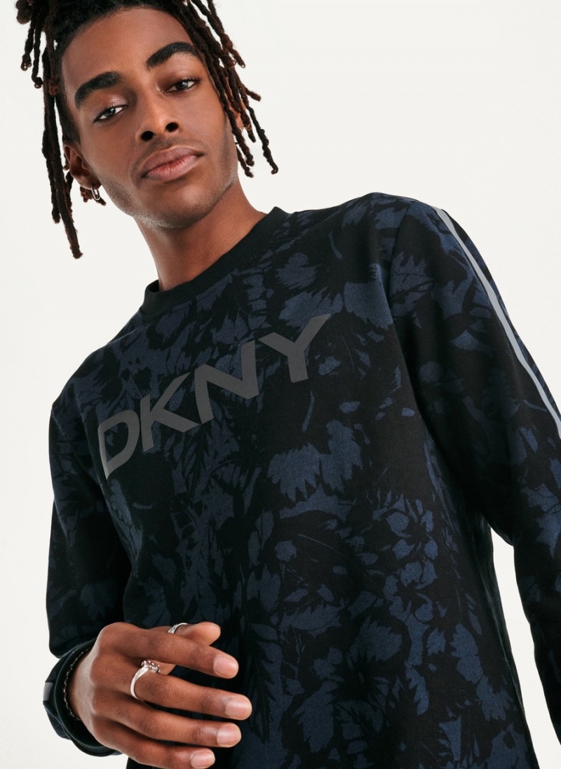 Black Dkny Tropical Print French Terry Men's Sweatshirts | G8300652