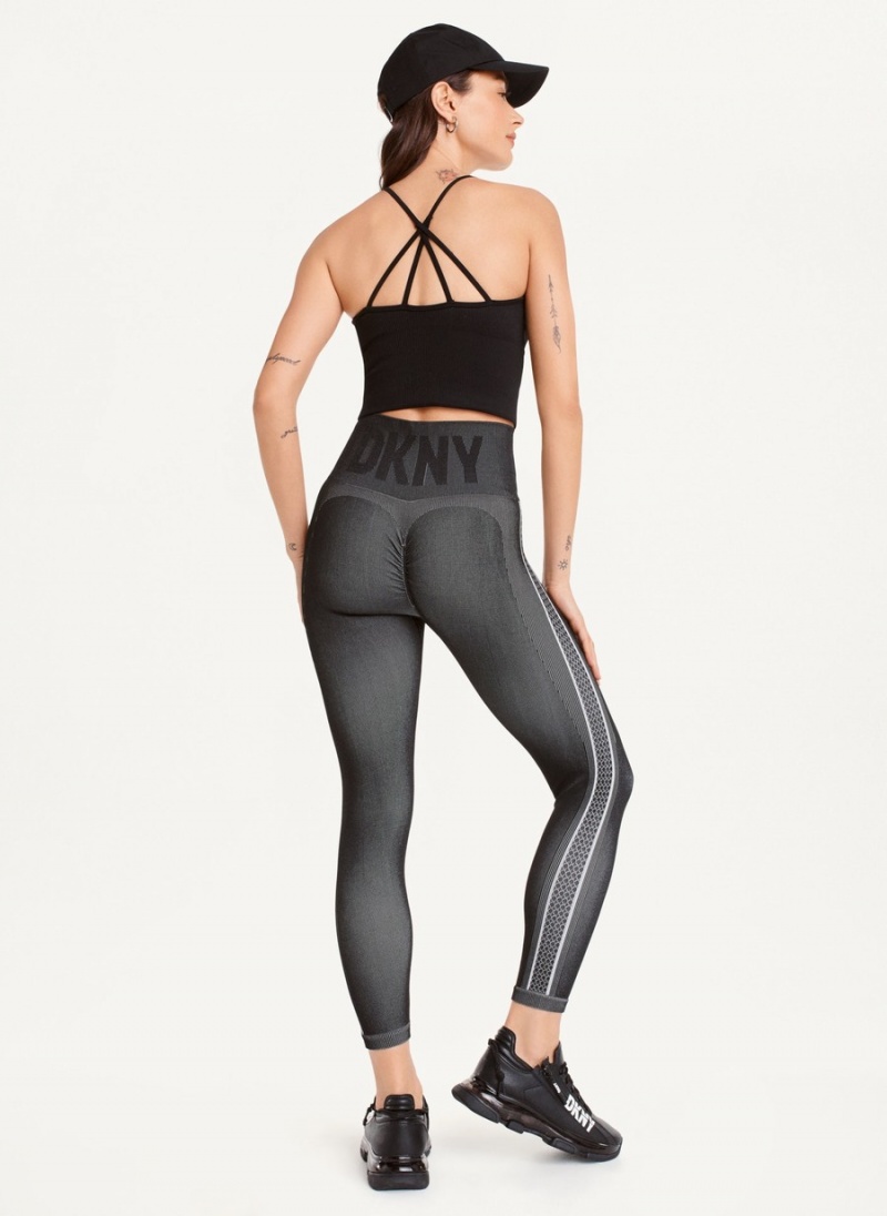 Black Dkny Two-Tone Seamless Women's Leggings | W4060604