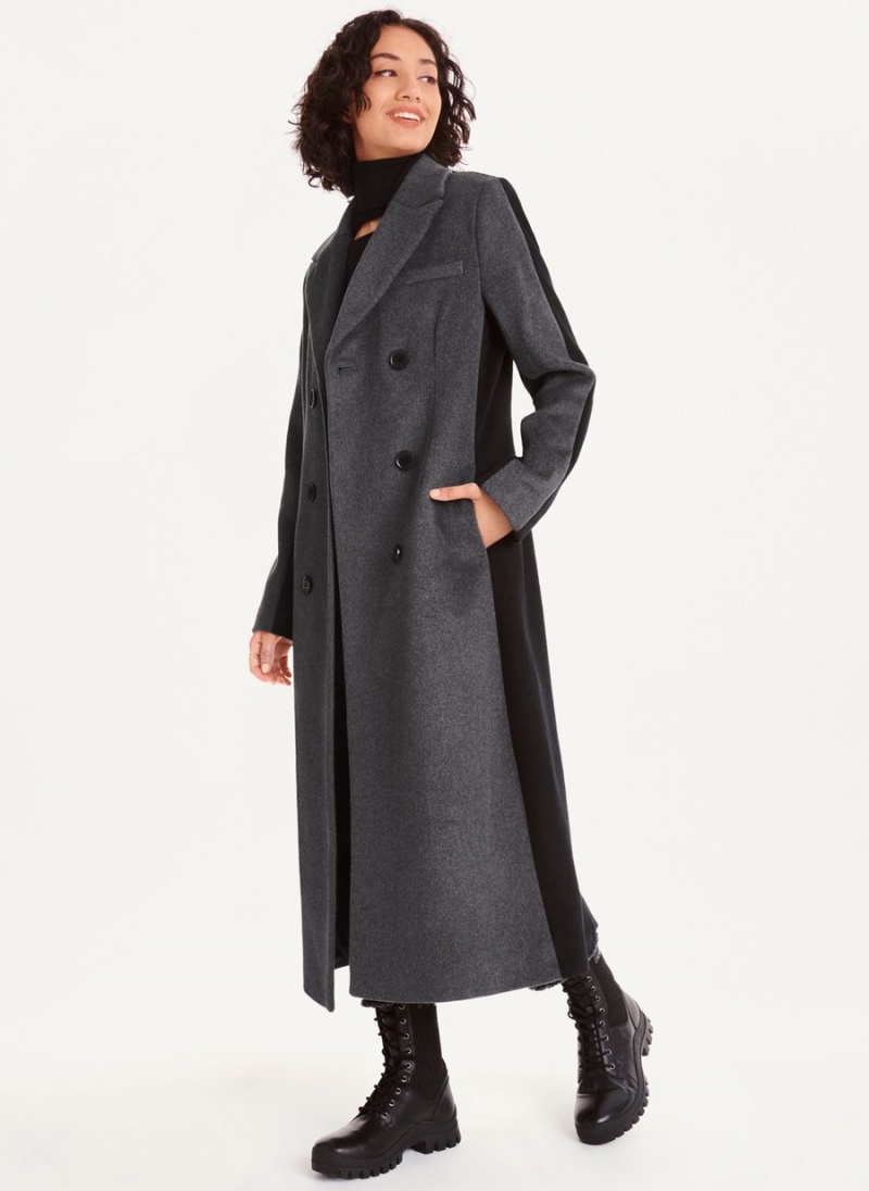 Black Dkny Two Tone Maxi Wool Women's Coats | Z7541260