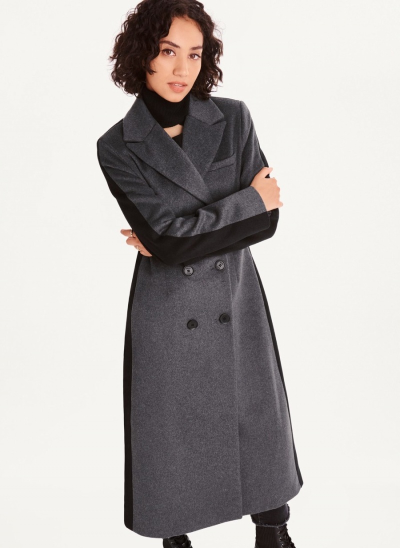 Black Dkny Two Tone Maxi Wool Women\'s Coats | Z7541260