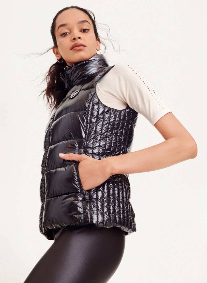 Black Dkny Wet Token Logo Puffer Women's Vest | Q1027734