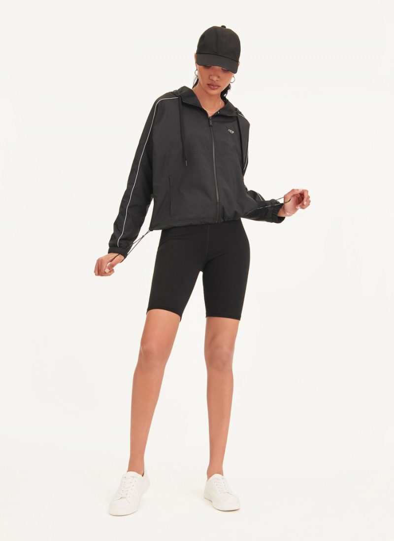 Black Dkny Windbreaker With Reflective Taping Women's Windbreaker | Z6408957