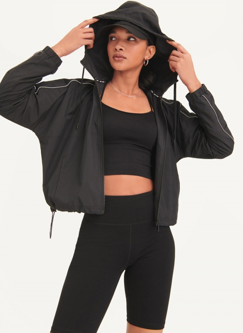 Black Dkny Windbreaker With Reflective Taping Women's Windbreaker | Z6408957