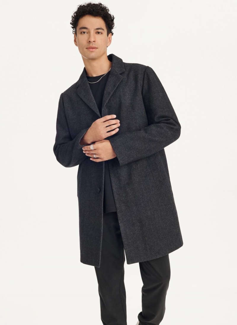 Black Dkny Wool Blend Notch Collar Coat Without Bib Men\'s Jackets | W0822228