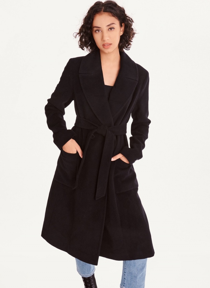 Black Dkny Wool Wrap Women\'s Coats | T8087528