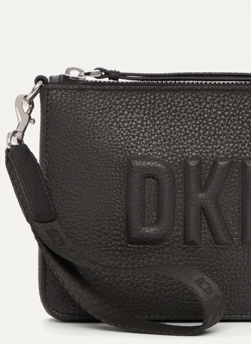 Black Dkny Wristlet Raised Logo Women's Clutch Bags | R6982991