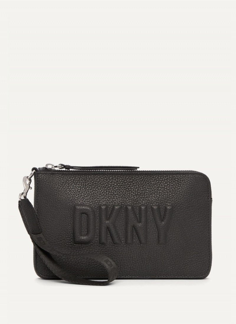 Black Dkny Wristlet Raised Logo Women\'s Clutch Bags | R6982991