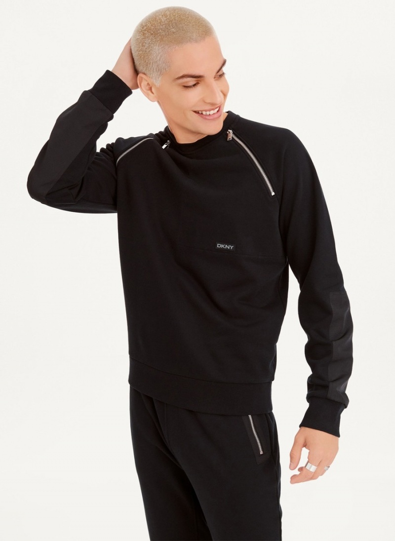 Black Dkny Zipper Detail Men\'s Sweatshirts | B3985498