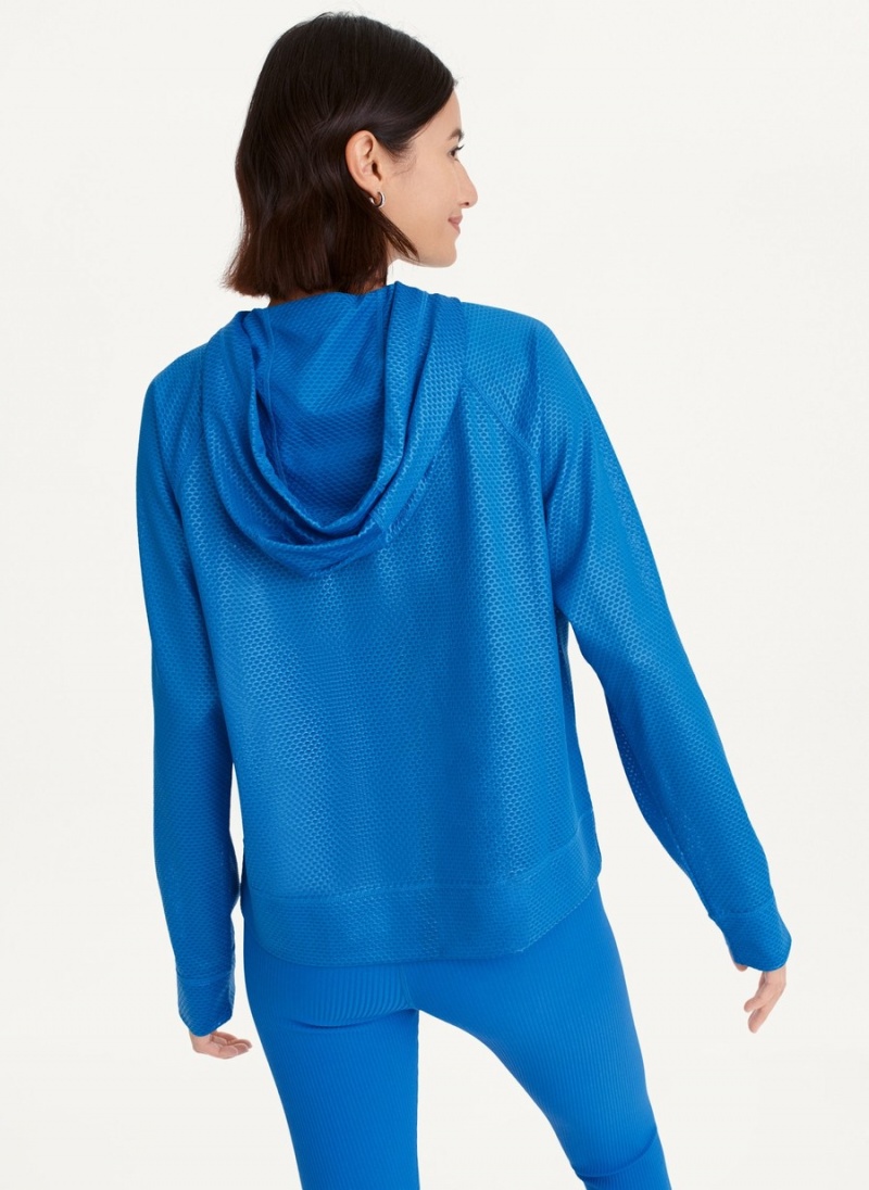 Blue Dkny Chintz Honeycomb Mesh Full Zip Women's Hoodie | I5597050