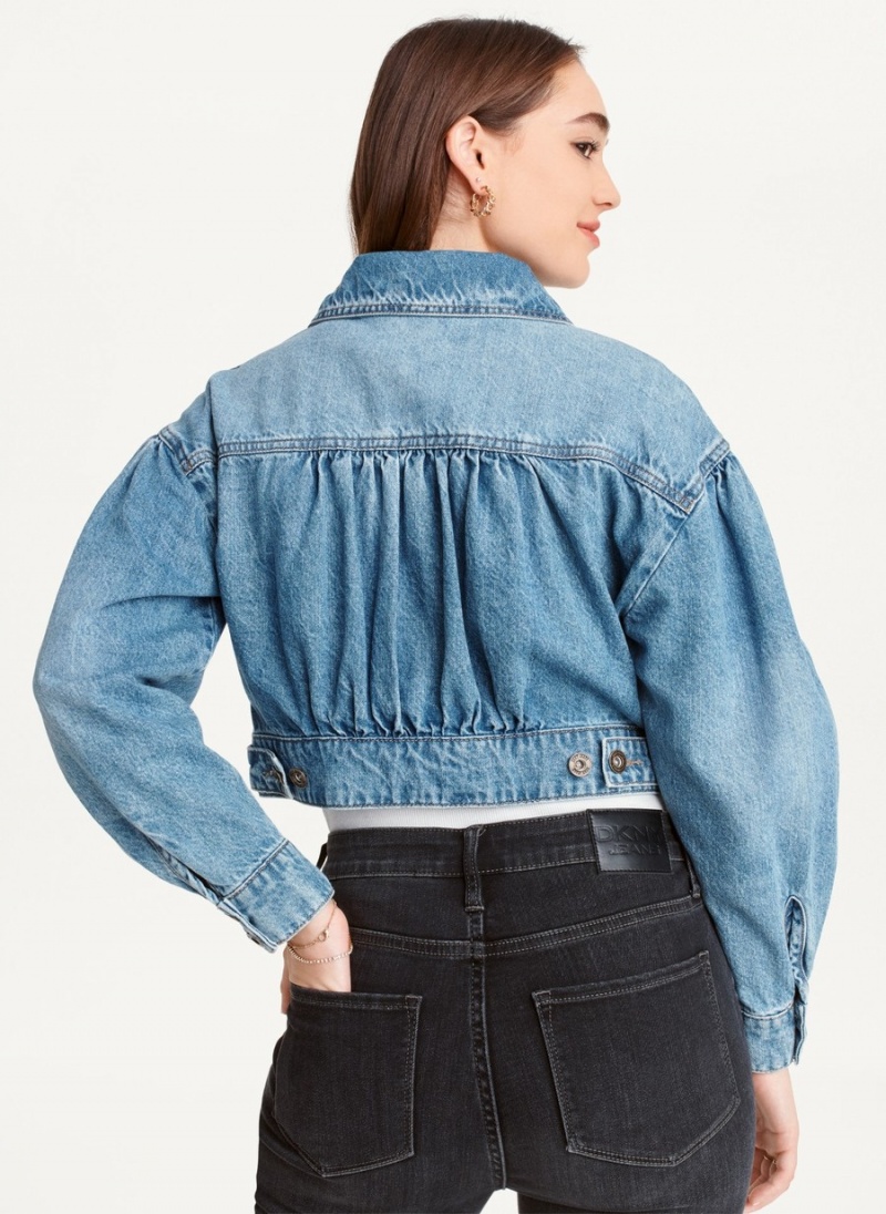 Blue Dkny Puff Sleeve Denim Women's Jackets | J0986398