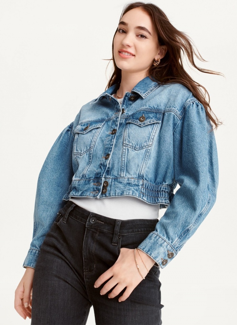 Blue Dkny Puff Sleeve Denim Women's Jackets | J0986398