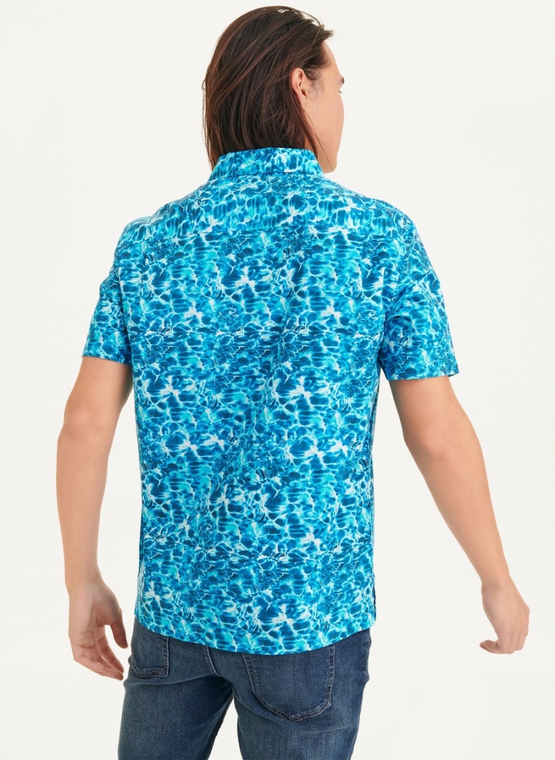 Blue Dkny Water Print Men's Shirts | G3250080