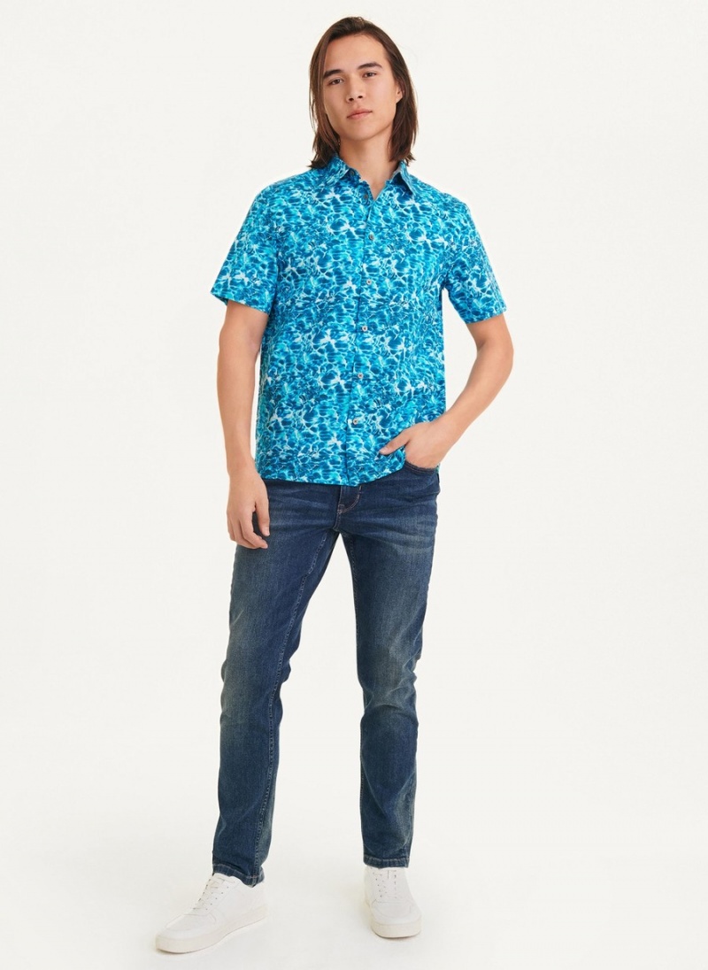 Blue Dkny Water Print Men's Shirts | G3250080