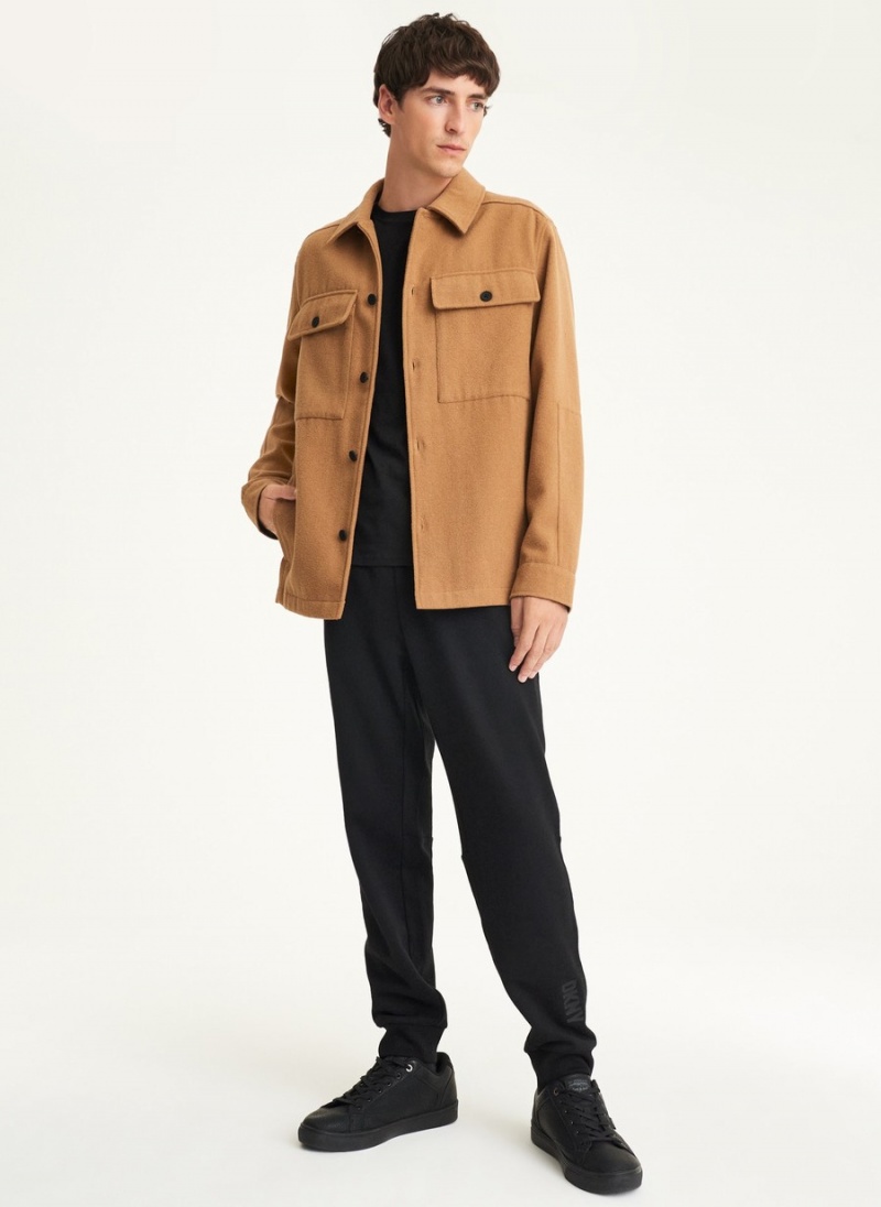 Brown Dkny Long Sleeve Oversized Shirt Men's Jackets | D3287655