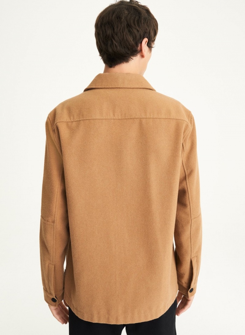 Brown Dkny Long Sleeve Oversized Shirt Men's Jackets | D3287655