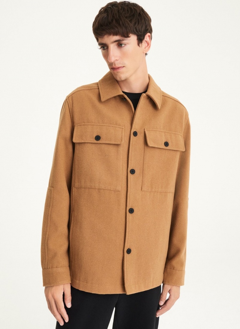 Brown Dkny Long Sleeve Oversized Shirt Men\'s Jackets | D3287655