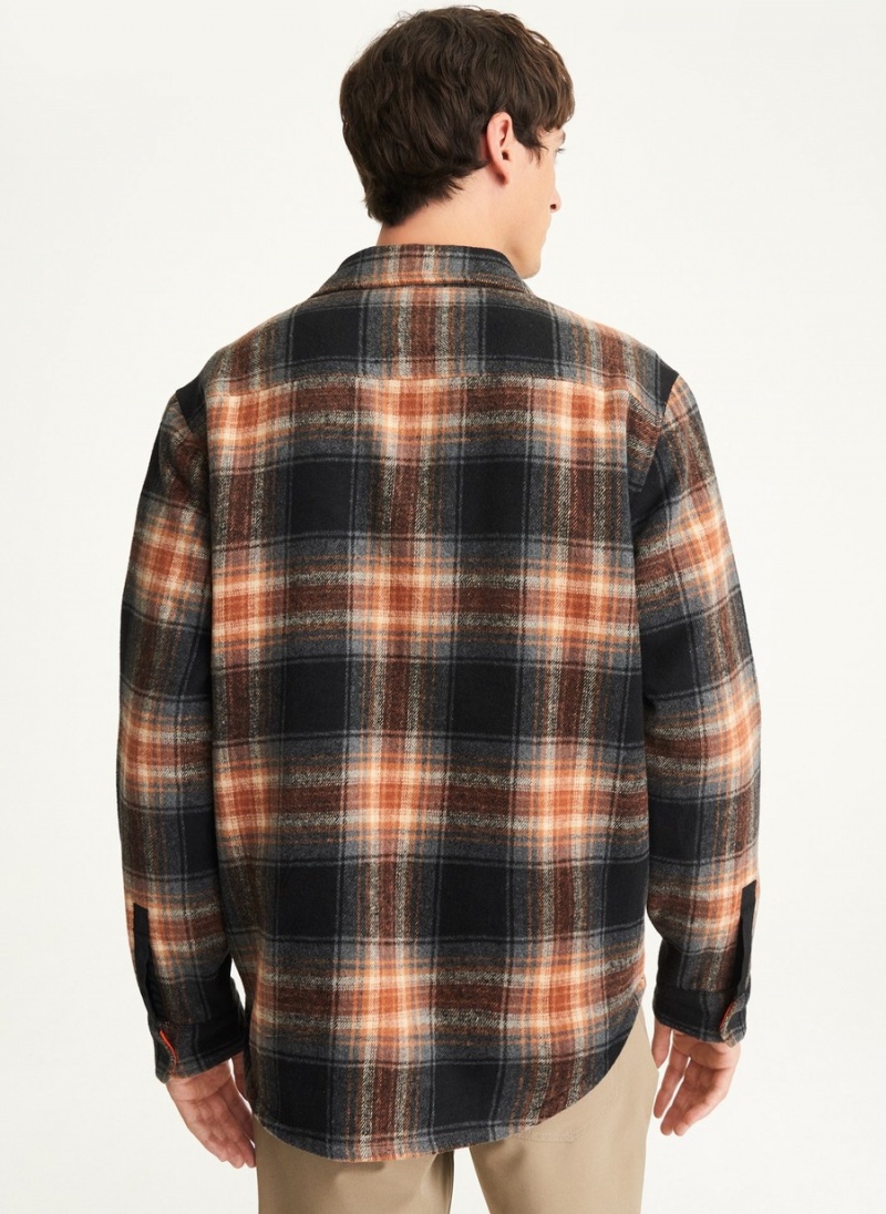 Brown Dkny Plaid Shirt Men's Jackets | R8982730