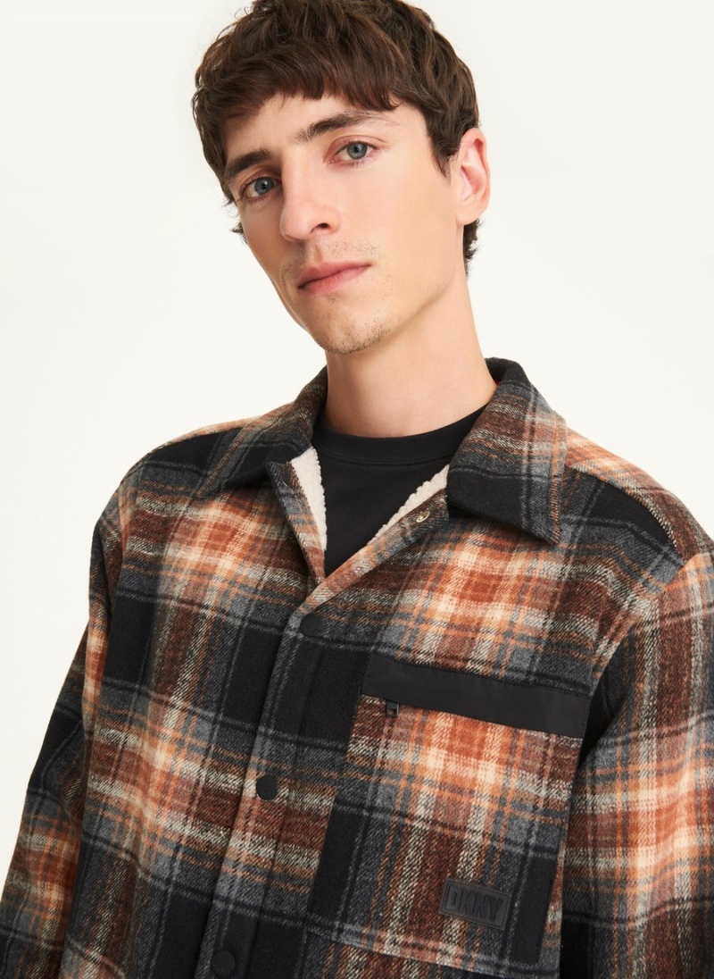 Brown Dkny Plaid Shirt Men's Jackets | R8982730