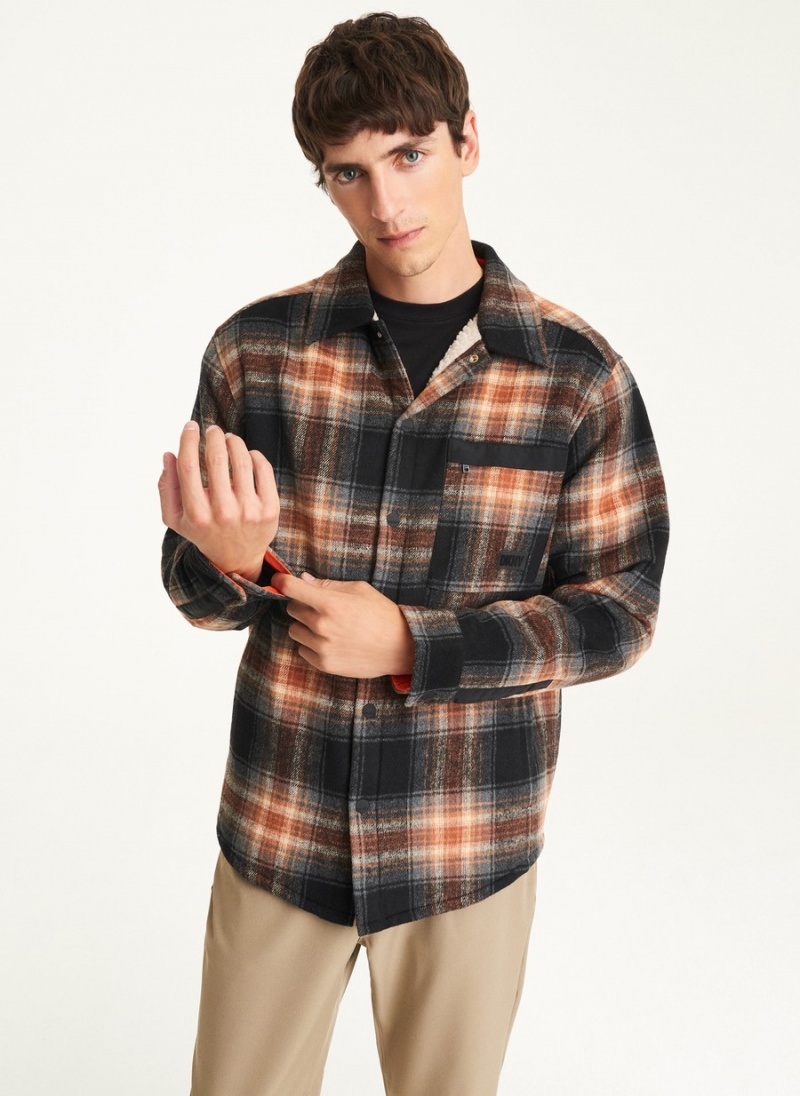 Brown Dkny Plaid Shirt Men\'s Jackets | R8982730