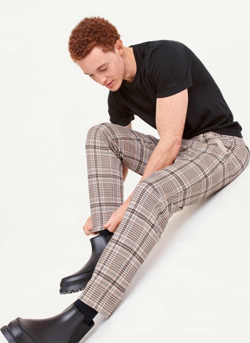 Brown Dkny Plaids Men's Pants | E1643188