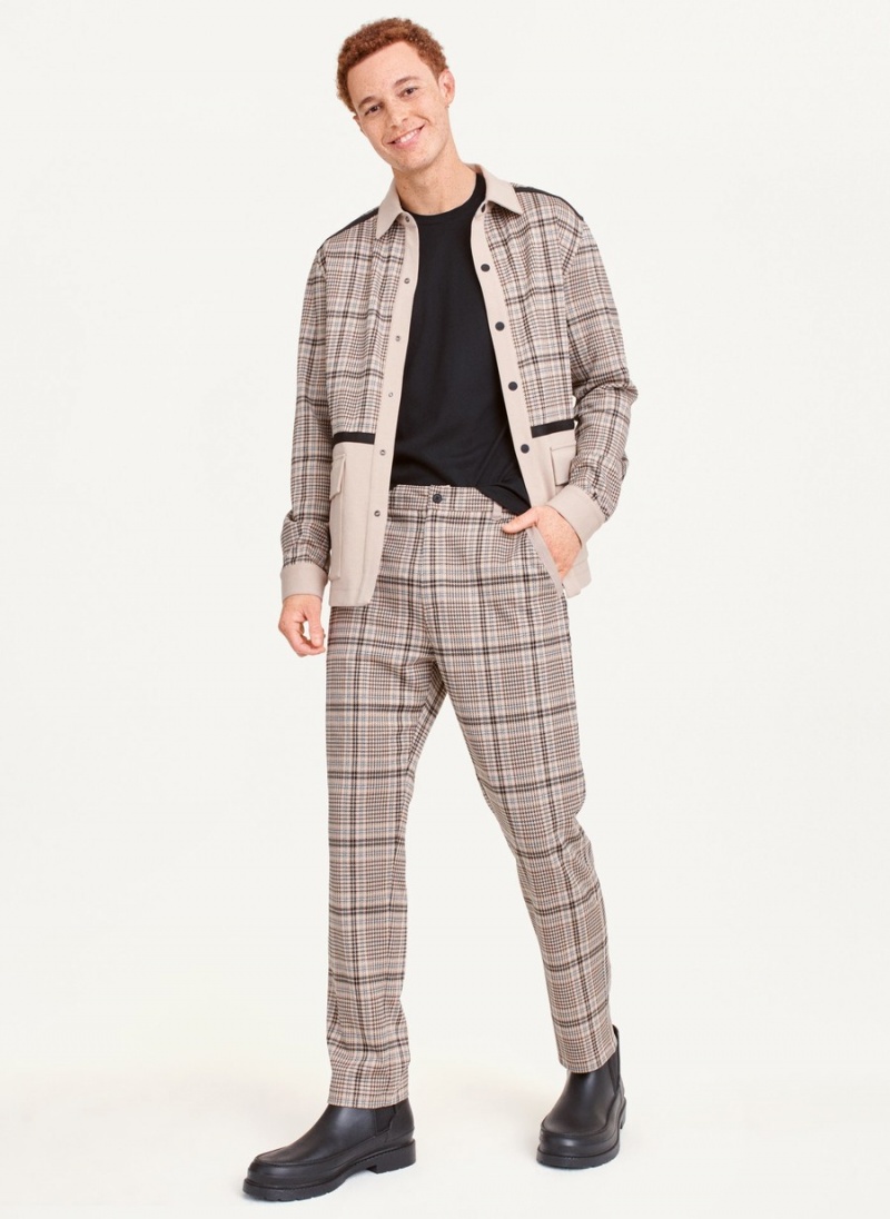 Brown Dkny Plaids Men's Pants | E1643188