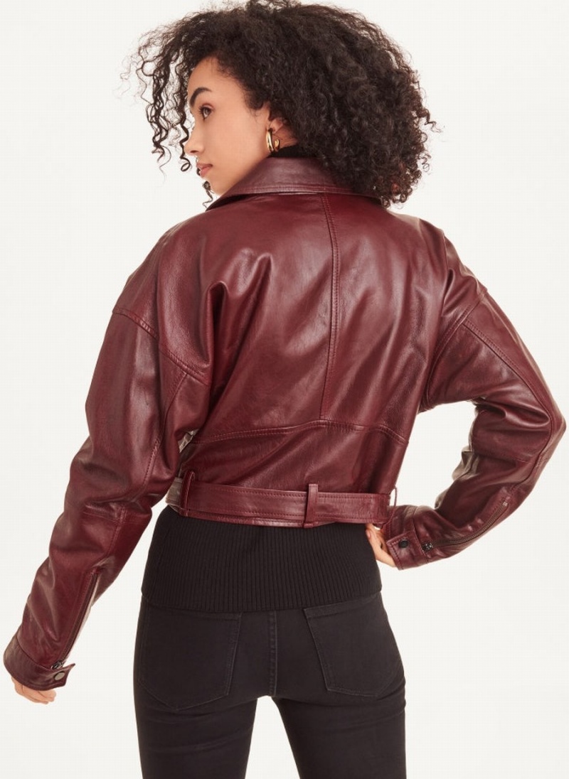 Burgundy Dkny Cropped Women's Biker Jacket | U0317255