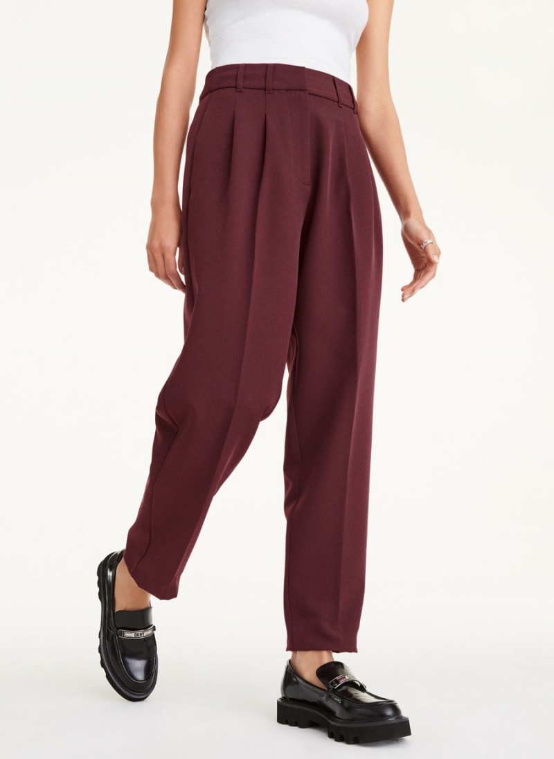 Burgundy Dkny High Rise Pleat Rolled Cuff Women's Pants | V4814554