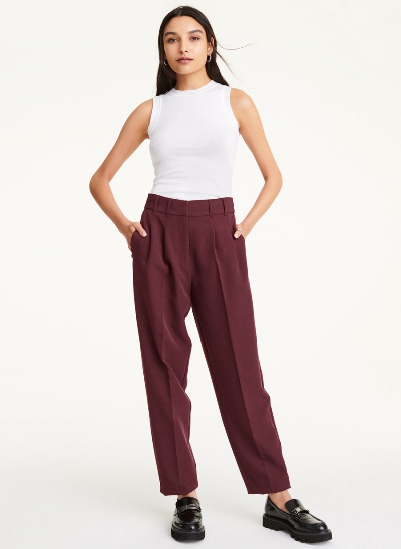 Burgundy Dkny High Rise Pleat Rolled Cuff Women\'s Pants | V4814554