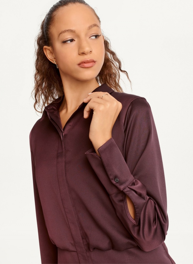 Burgundy Dkny Long Sleeve Mini Women's Dress | T8747719