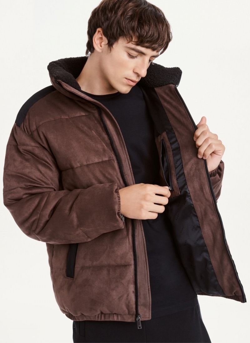 Chocolate Dkny Long Sleeve Faux Suede Men's Puffer Jacket | E3843924