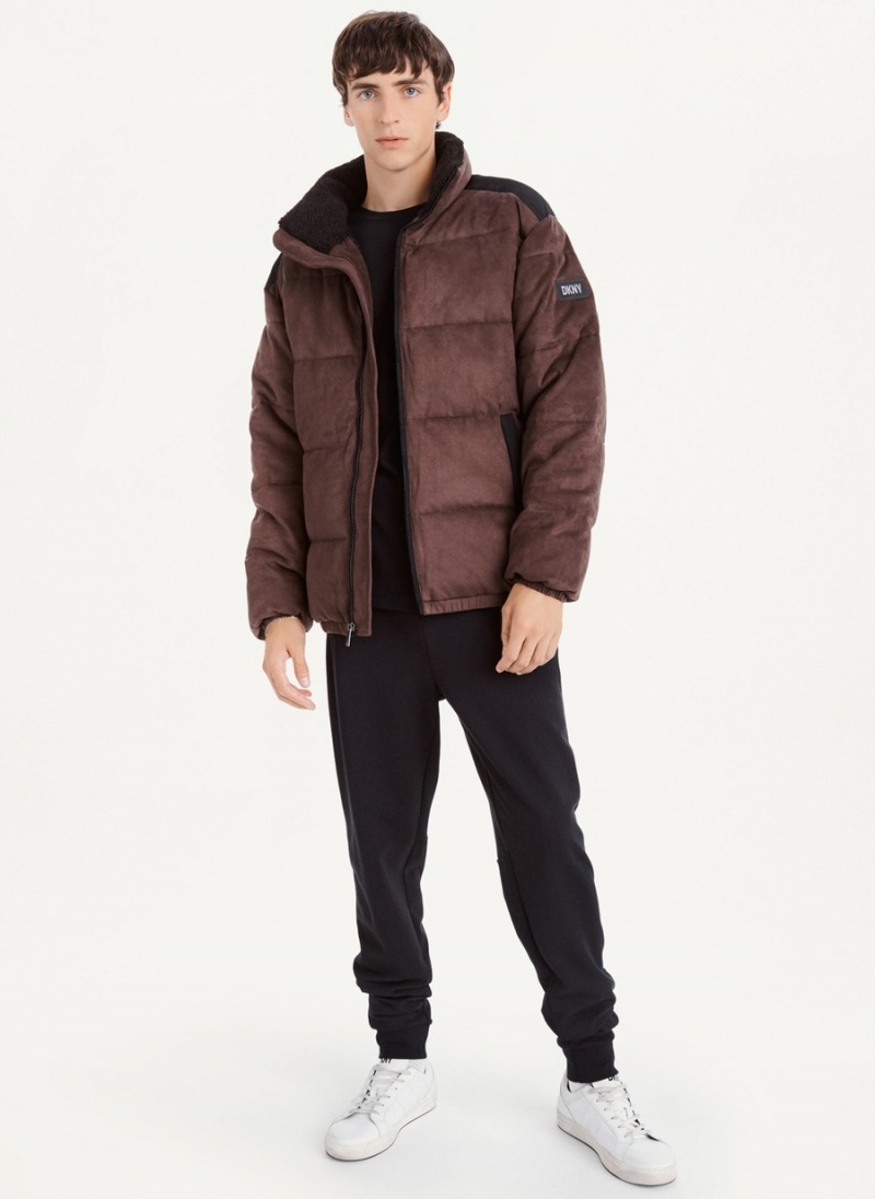 Chocolate Dkny Long Sleeve Faux Suede Men\'s Puffer Jacket | E3843924