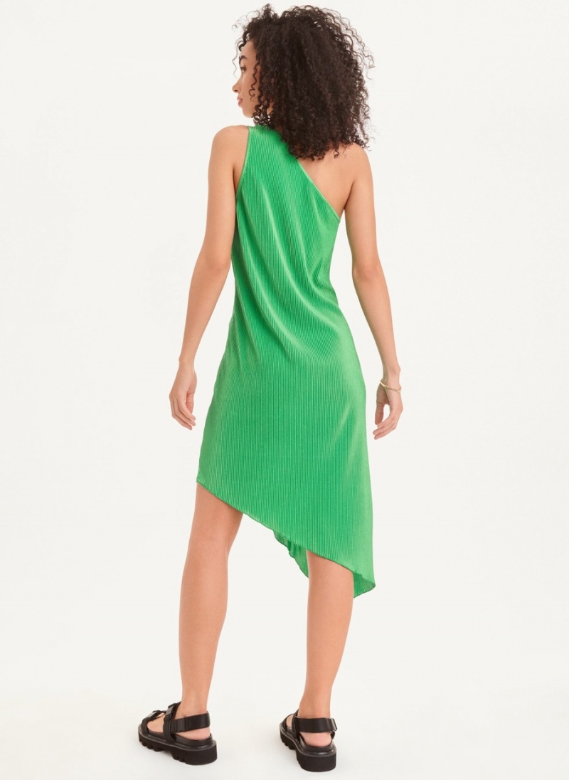 Green Dkny One Shoulder Asymmetrical Women's Dress | S8922895