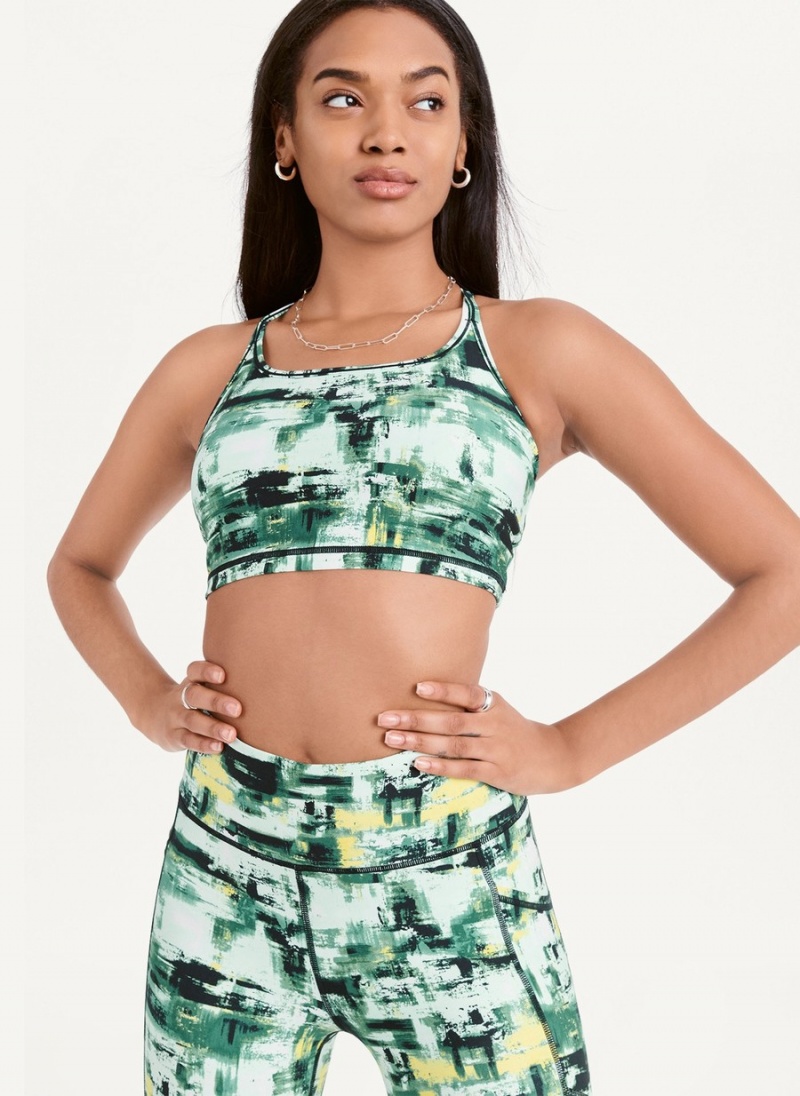 Green Dkny Printed Racerback Women's Sports Bra | Y5763736