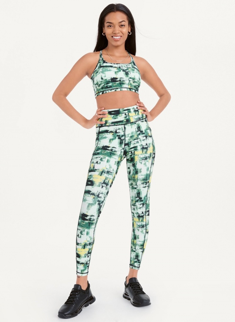 Green Dkny Printed Racerback Women\'s Sports Bra | Y5763736