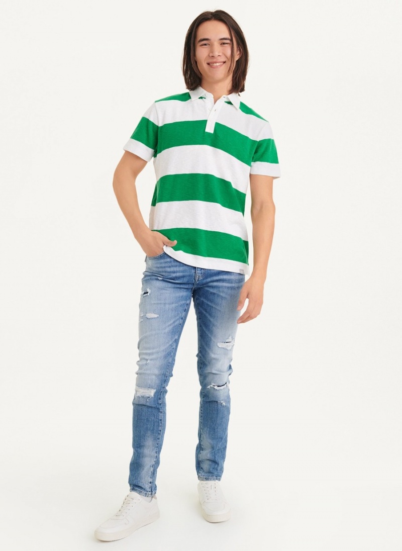 Green Dkny Rugby Stripe Men's Polo Shirts | E9040951