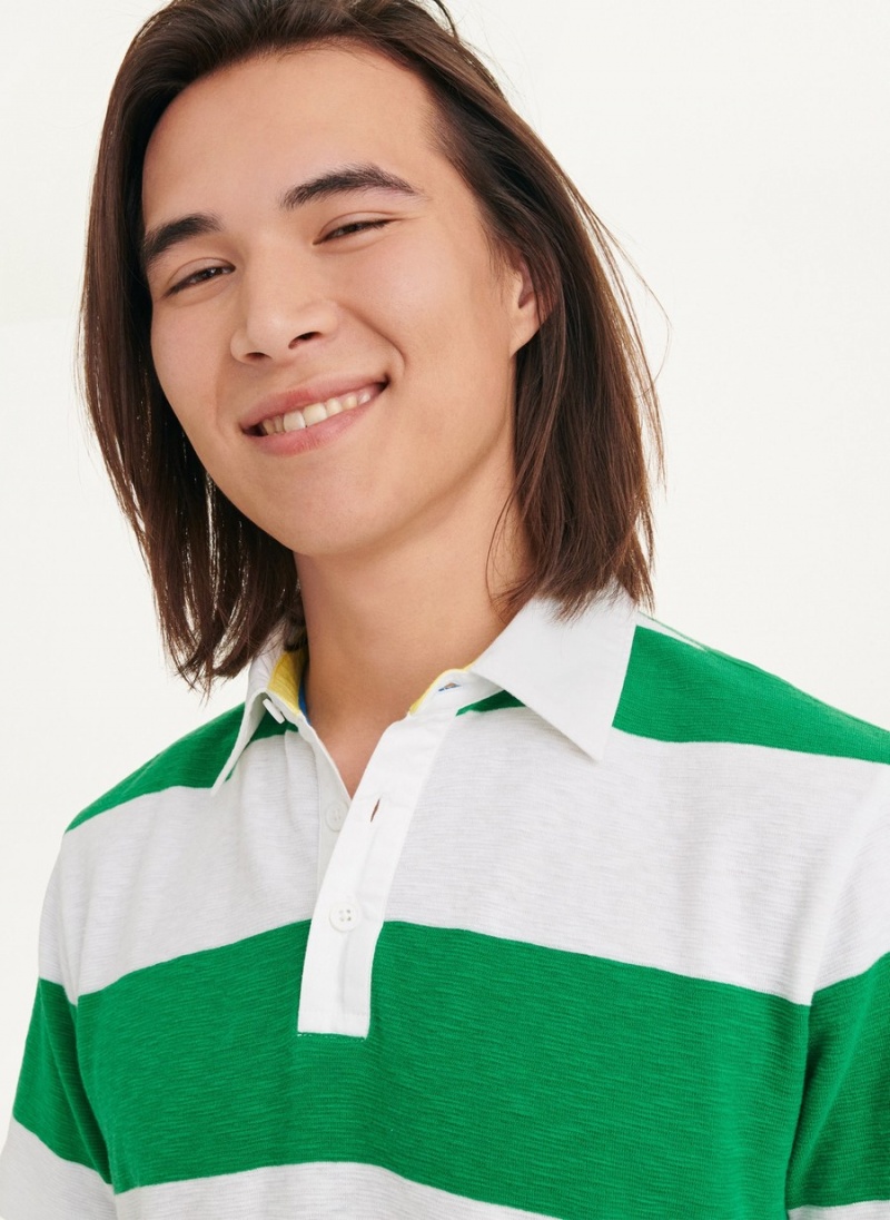 Green Dkny Rugby Stripe Men's Polo Shirts | E9040951