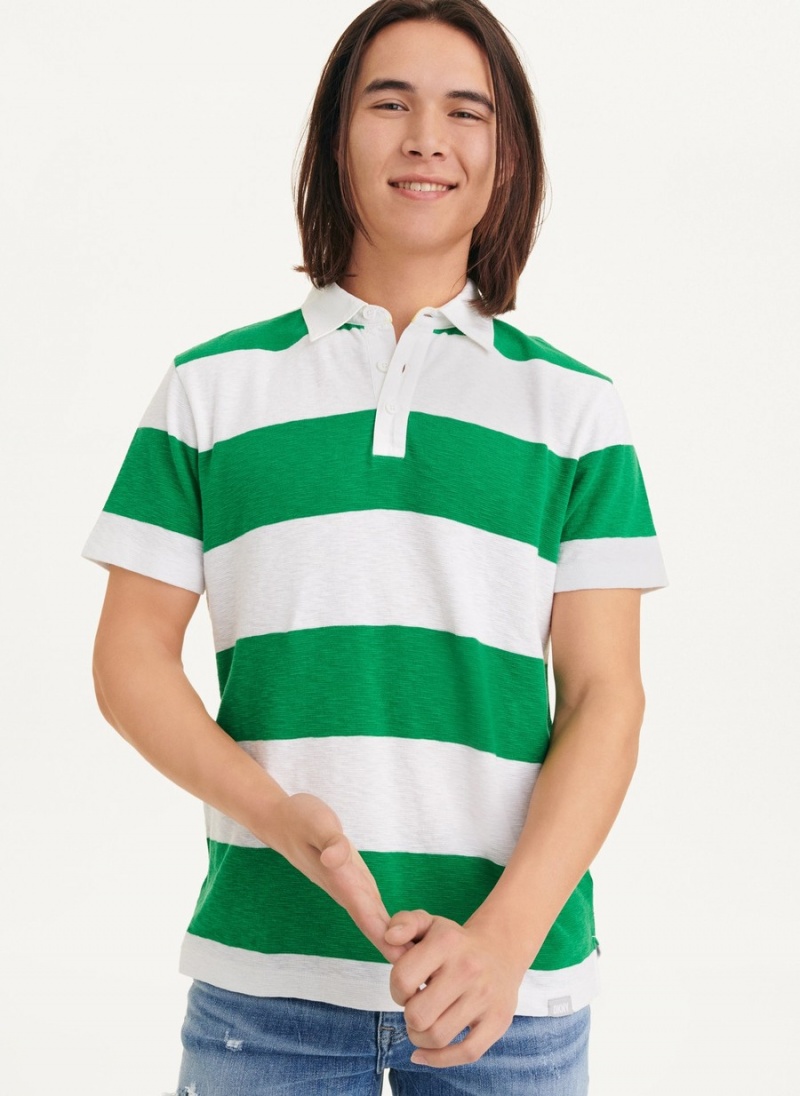 Green Dkny Rugby Stripe Men\'s Polo Shirts | E9040951