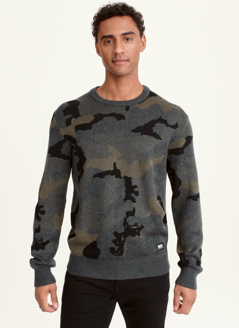 Grey Dkny Camo Crew Men\'s Sweatshirts | F3832718