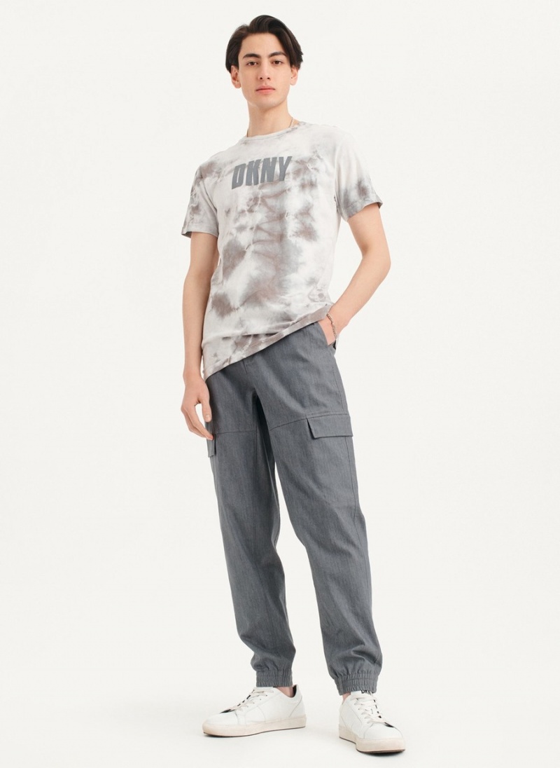 Grey Dkny Cloud Wash Logo Men's T Shirts | C3029764