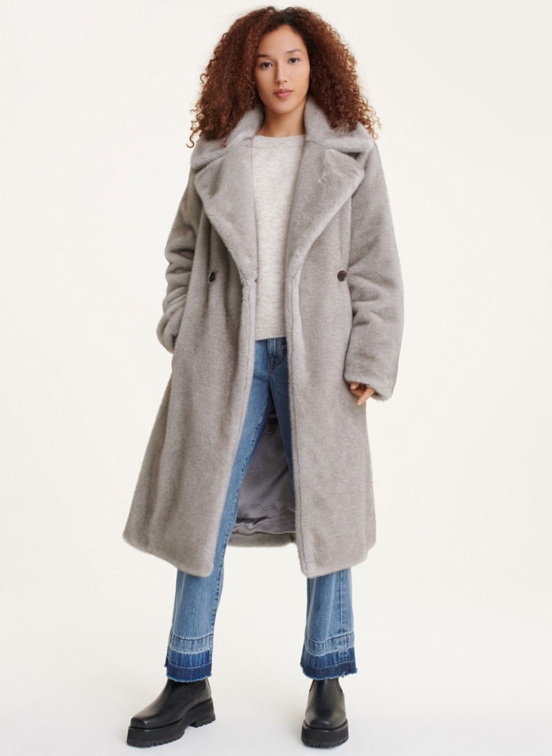 Grey Dkny Faux Mink Longline Women's Coats | G6247478