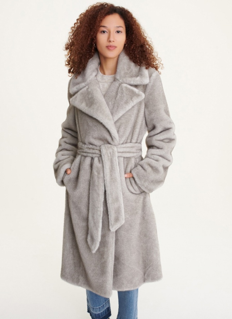 Grey Dkny Faux Mink Longline Women\'s Coats | G6247478