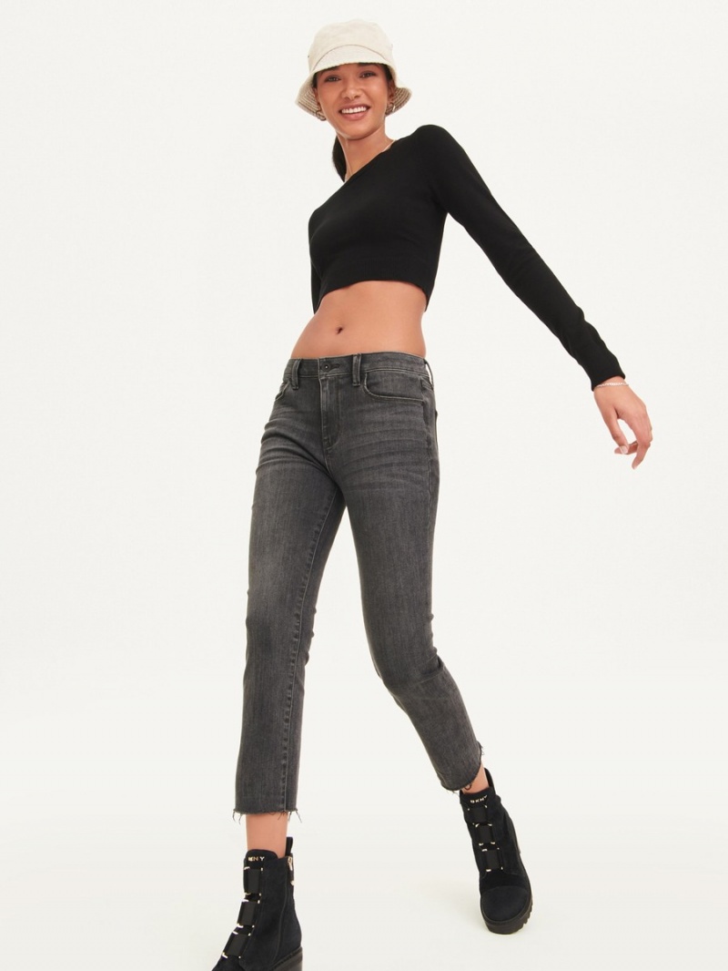 Grey Dkny Foundation Slim Stright Crop With Raw Hem Women's Jeans | M6127066