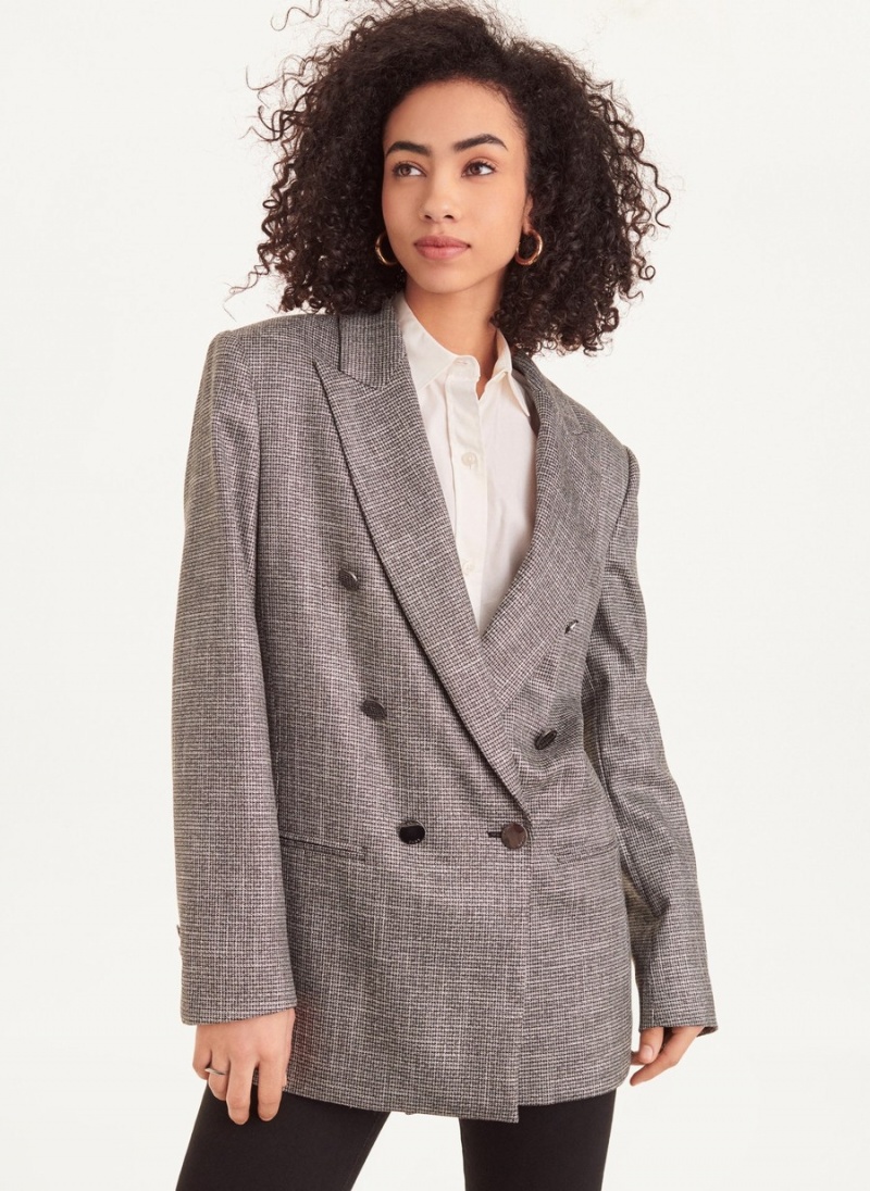 Grey Dkny Long Sleeve Metallic Houndstooth Women\'s Blazer | F4425004