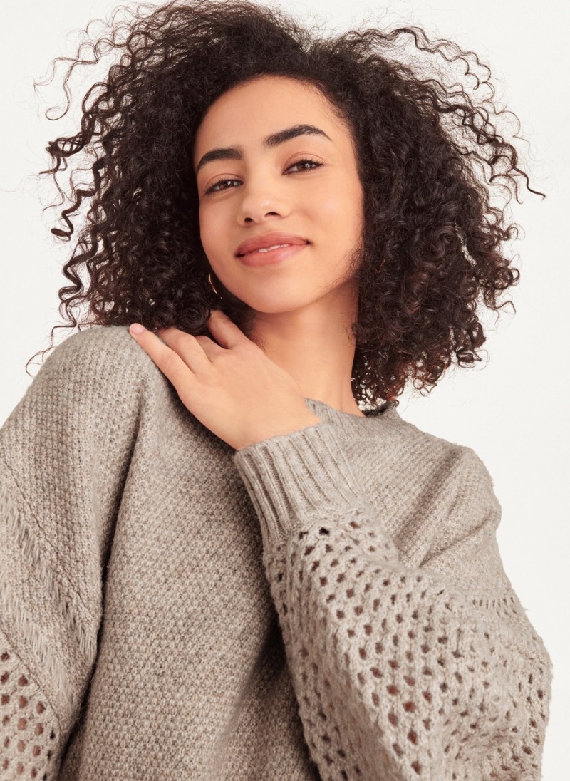 Grey Dkny Long Sleeve Mix Stitch Crew Neck Women's Sweaters | R6035034