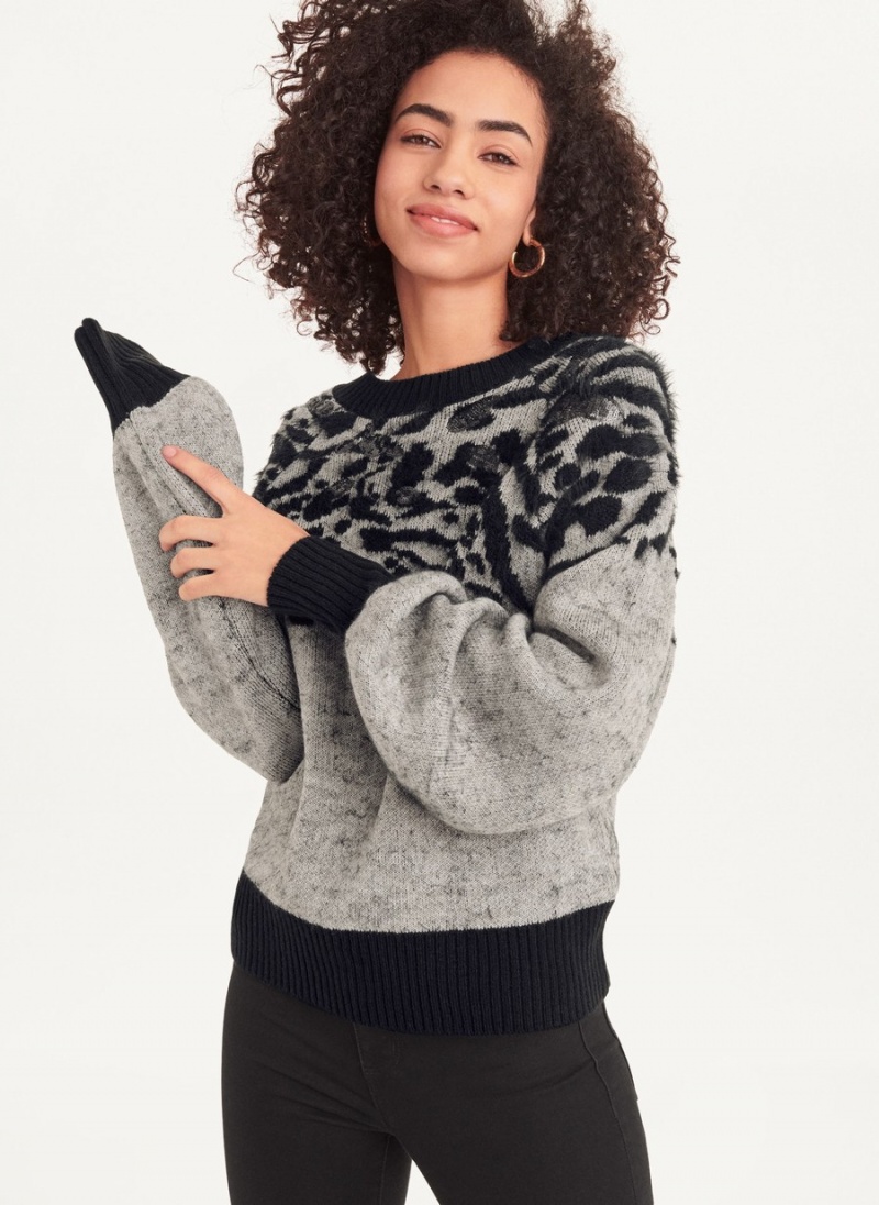 Grey Dkny Long Sleeve Puff Crew Neck With Sequin Detail Women\'s Sweaters | F7022134