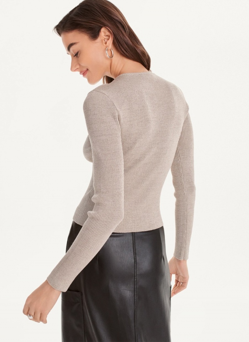 Grey Dkny Long Sleeve Rib Lurex Cut Out Women's Sweaters | N4789066