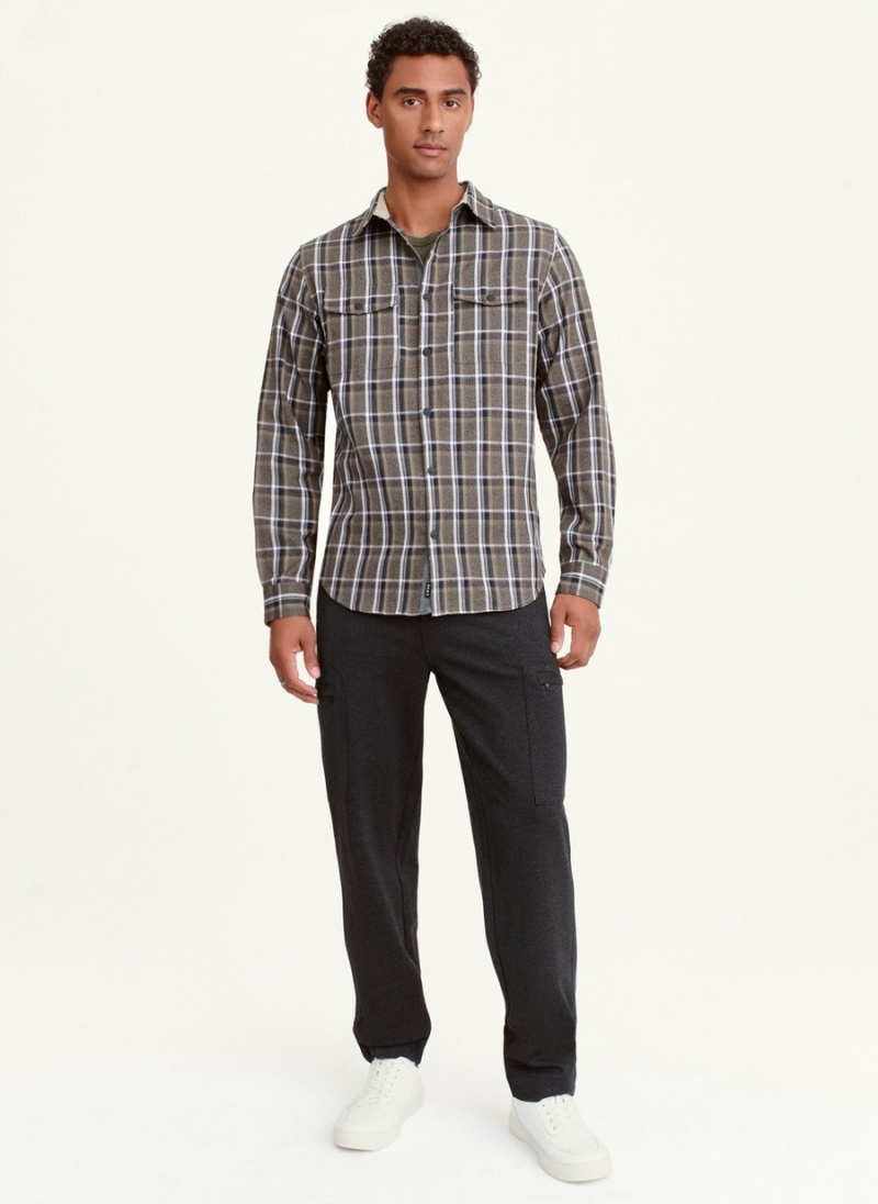 Grey Dkny Long Sleeve Woodsman Plaid Men's Shirts | O3715015